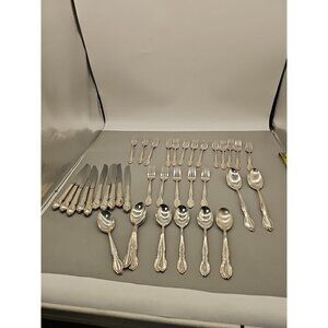 Rogers Stainless Flatware 42 Mixed Pieces Knives Forks Spoons Floral Pattern